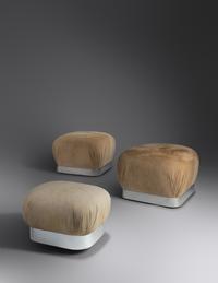 A Pair of Souffle Ottomans/Poufs, together with an unattributed footstool Karl Springer Ltd., USA