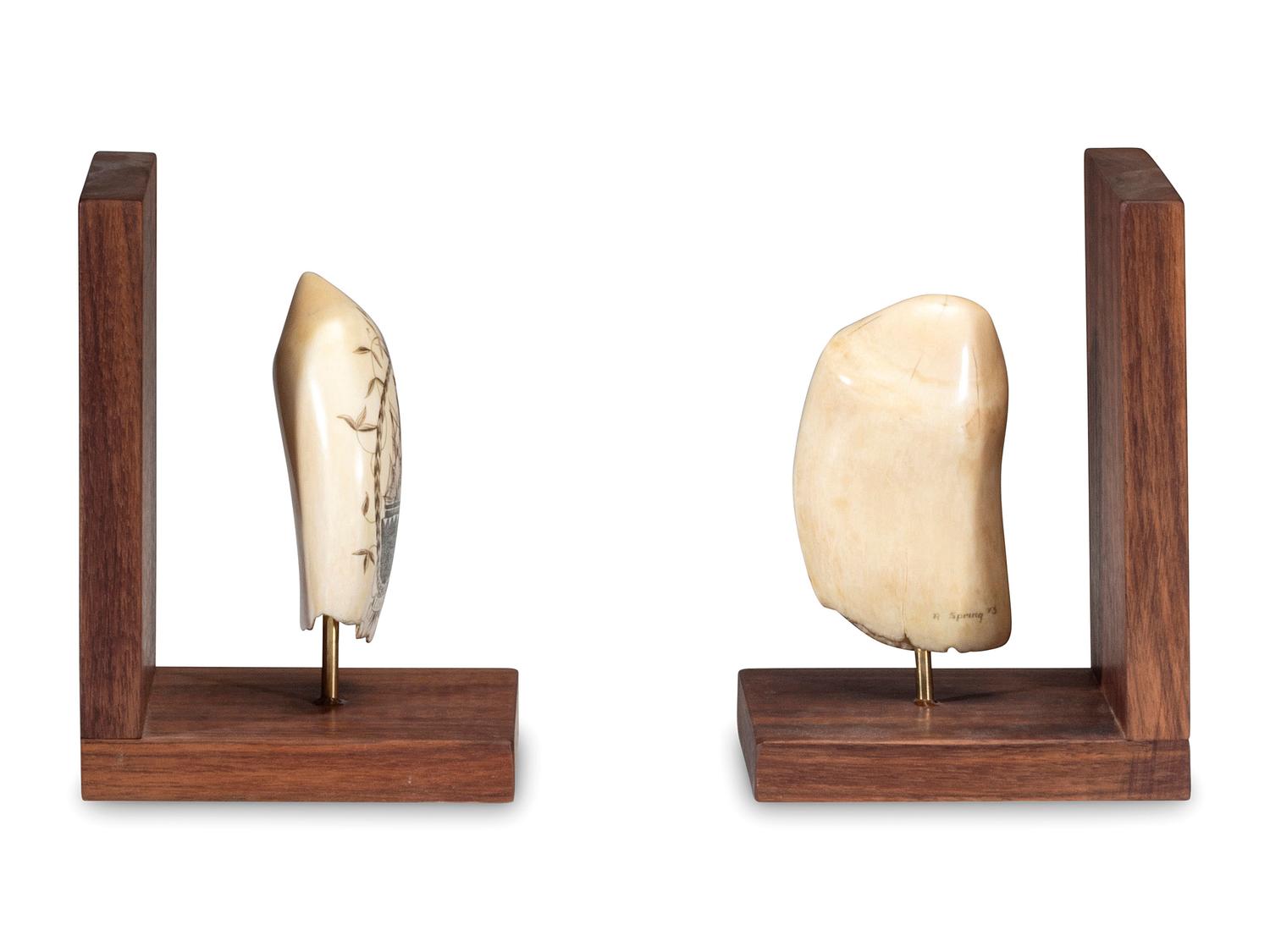 A Pair of Robert Spring Scrimshaw Whale's Teeth
