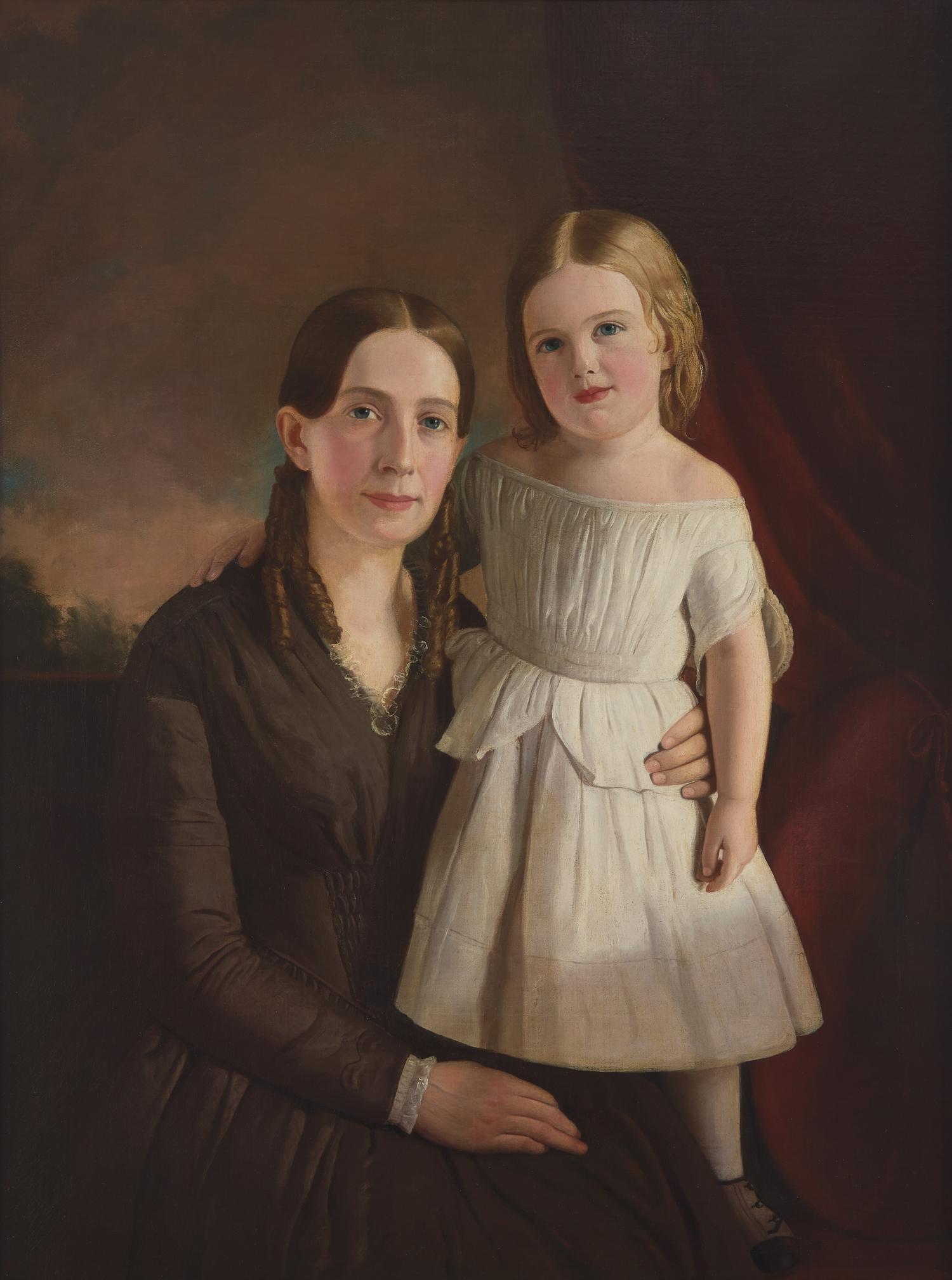 American School 19th Century, Portrait of a Mother with Child