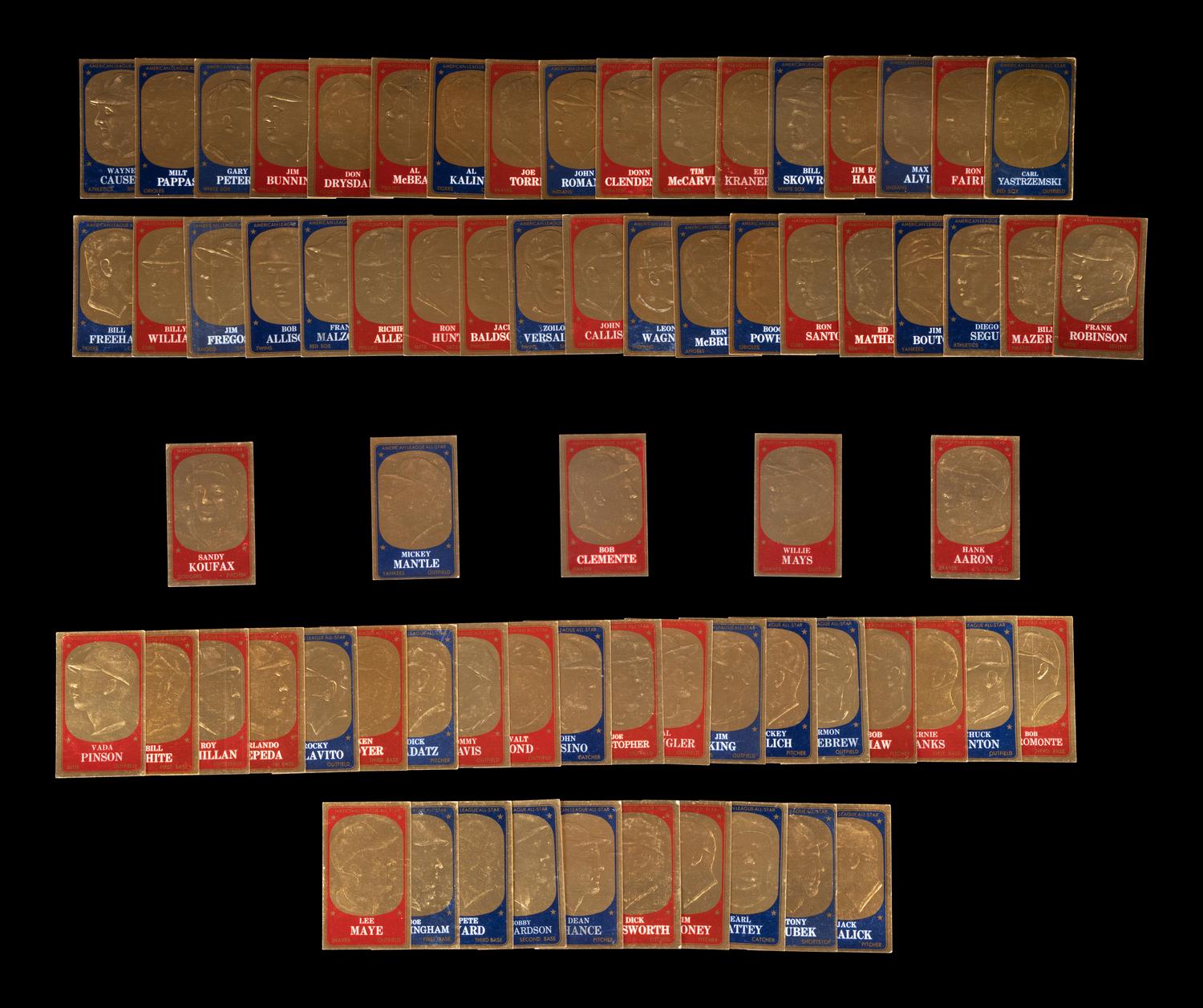 A Complete Set of 1965 Topps Embossed Baseball Cards Featuring Multiple Hall of Famers (72/72)