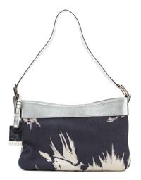 A Celine Silver Leather and Denim Handbag, 12" x 7.5" x .5".