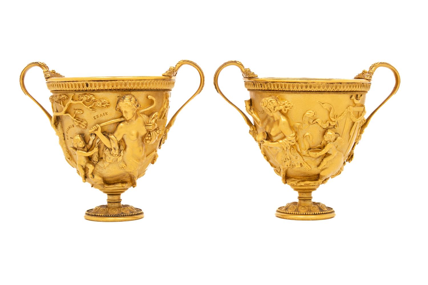 A Pair of Pompeiian Style Gilt Bronze Kantharoi
