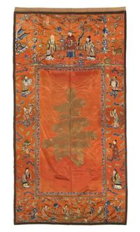 A Chinese Embroidered Silk Panel 105 1/2 x 58 inches.