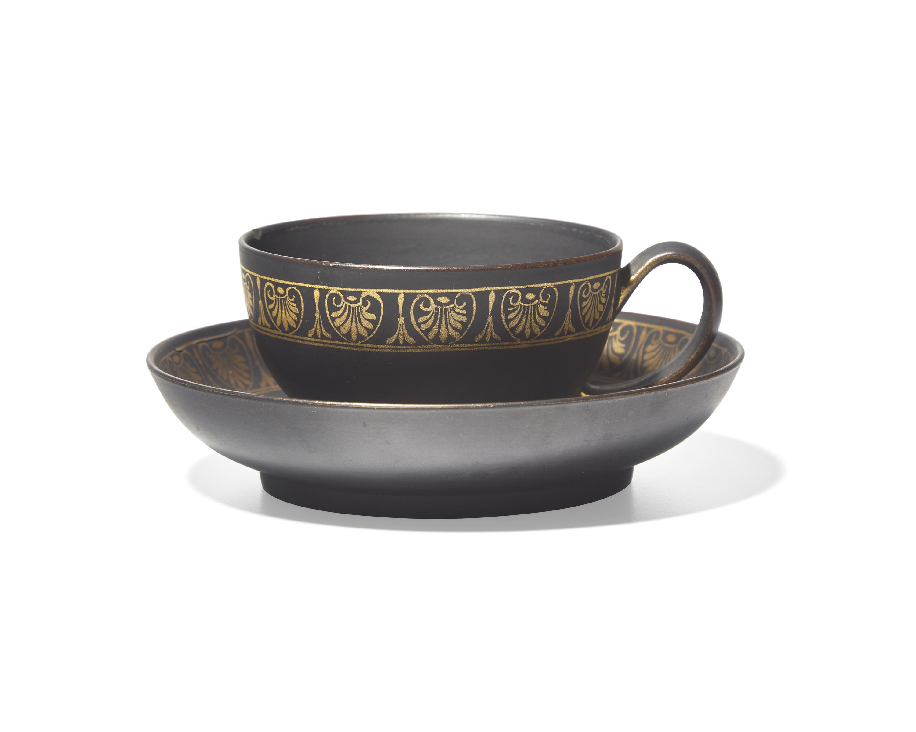 A Wedgwood Neo-Greco Black Basalt Teacup And Saucer