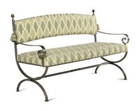 An Italian Iron and Brass Upholstered Bench