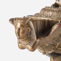 A Grand Tour Egyptian Revival bronze oil lamp on Giallo antico marble base Benedetto Boschetti (active c. 1820-1870), Rome, Italy, mid-19th century