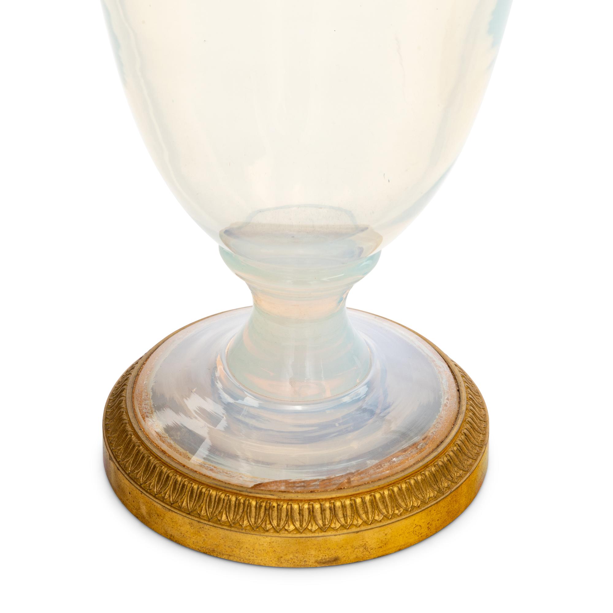 A Pair of Continental Gilt Bronze Mounted Opaline Glass Vases