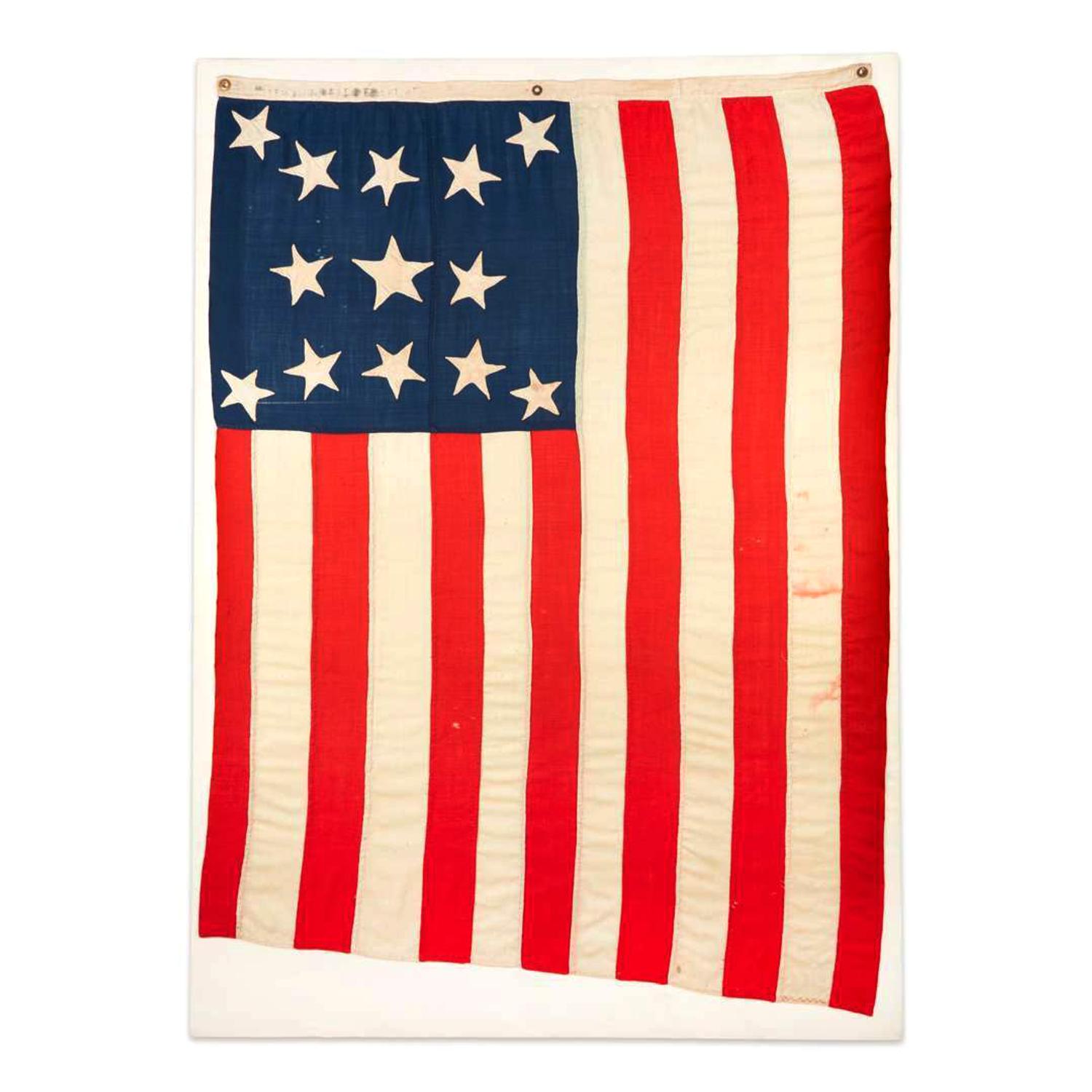 [FLAGS]. Civil War-era 13-Star Southern Sanctuary American flag possibly made by Sarah Applegate Cooper (1829-1904), Monmouth County, NJ.