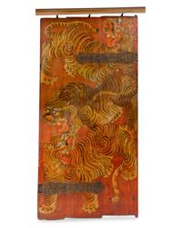 A Tibetan Polychrome Painted Tiger Door