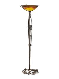 An Art Deco Wrought Iron and Glass Torchère by Degue