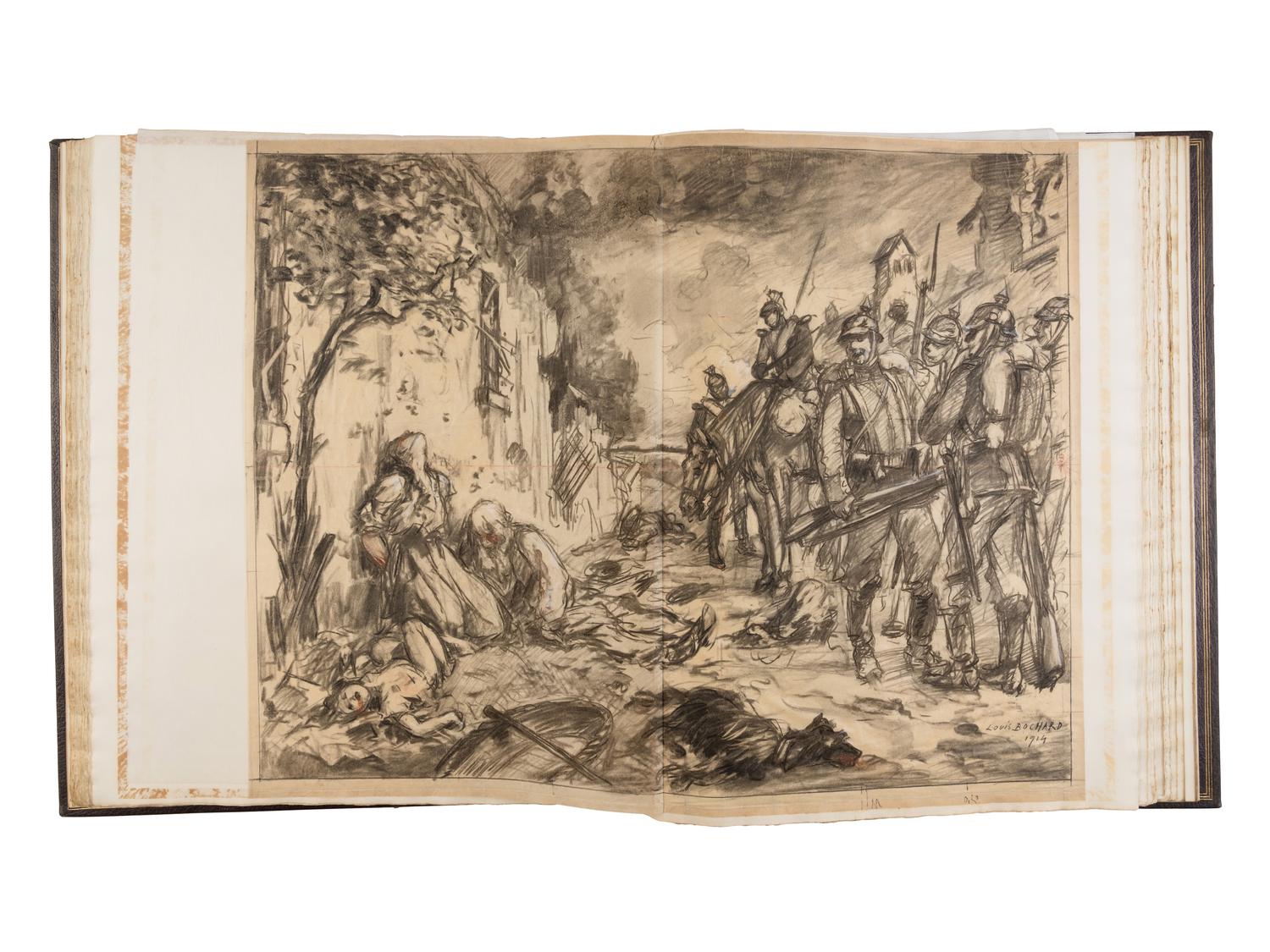 [ILLUSTRATION ART]. A finely bound album of 65 original WWI-era French illustrations in: La Grande Guerre par les artistes. Paris, ca 1915.