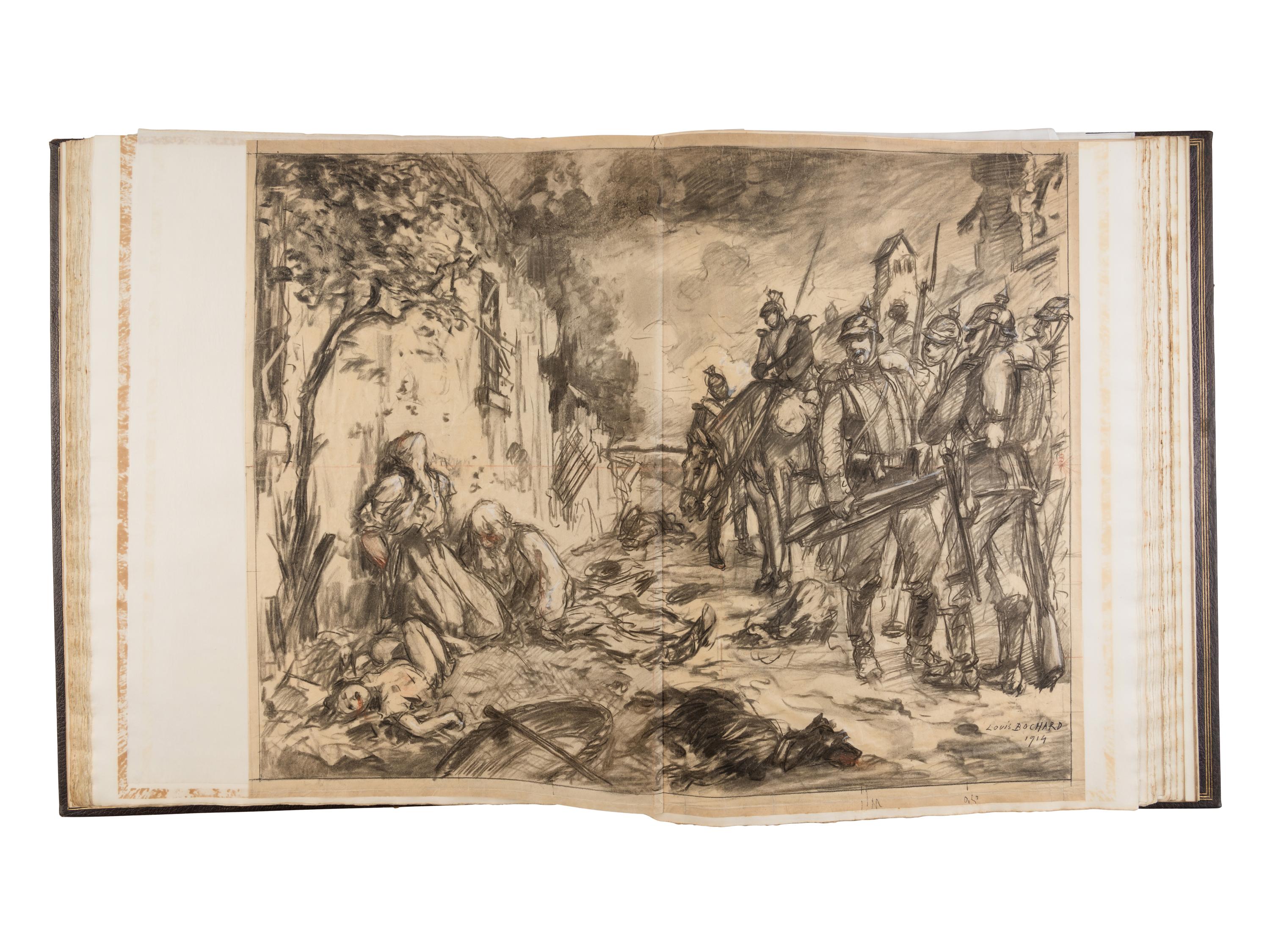 [ILLUSTRATION ART]. A finely bound album of 65 original WWI-era French illustrations in: La Grande Guerre par les artistes. Paris, ca 1915.