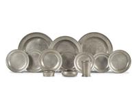 A Group of Thirteen Pewter Table Items