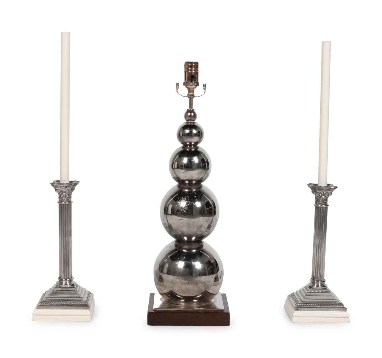 A Pair of Silver-Plate Candlestick Lamps