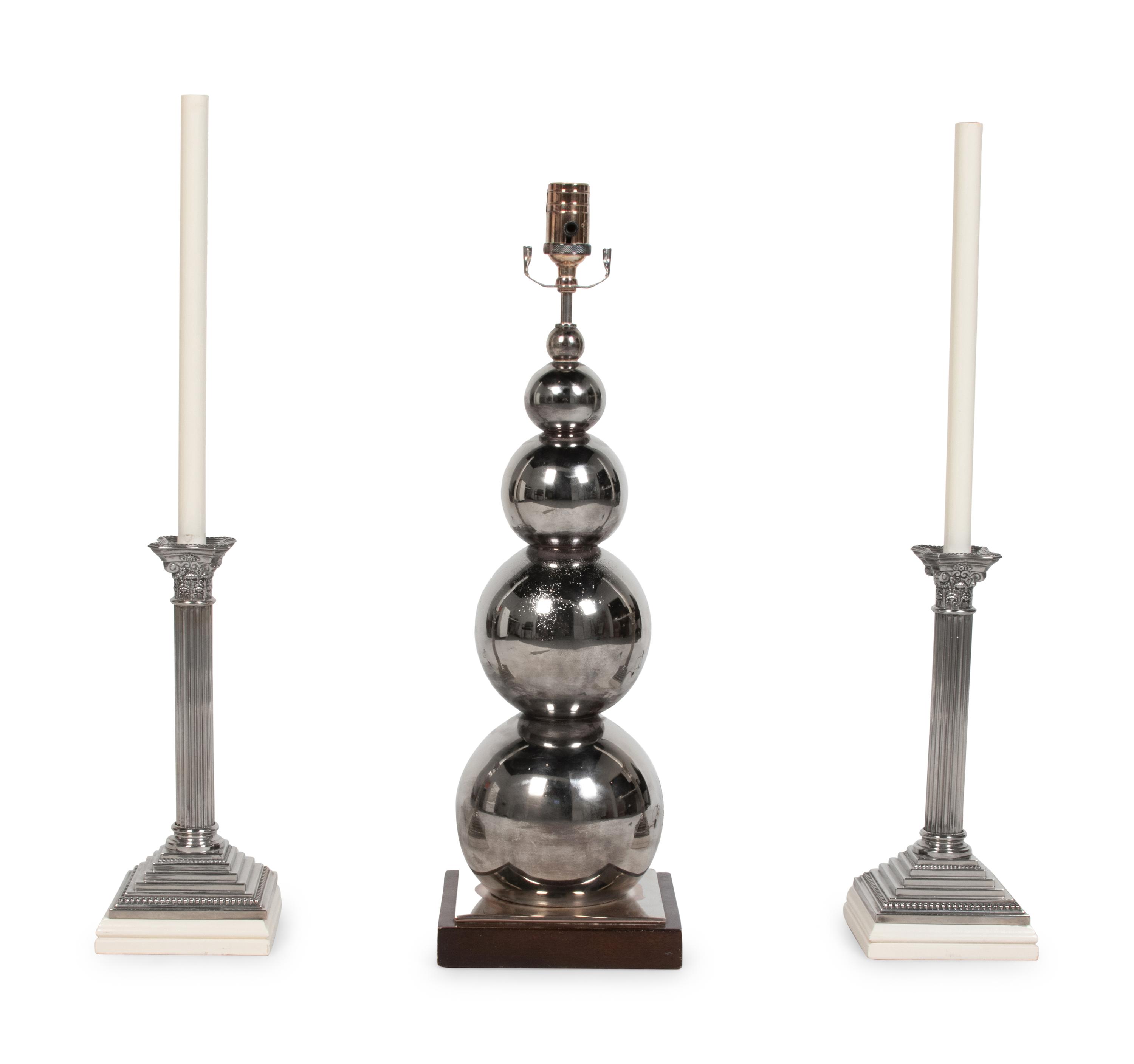 A Pair of Silver-Plate Candlestick Lamps