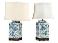 A Pair of Chinese Blue and White Porcelain Jars Mounted as Lamps