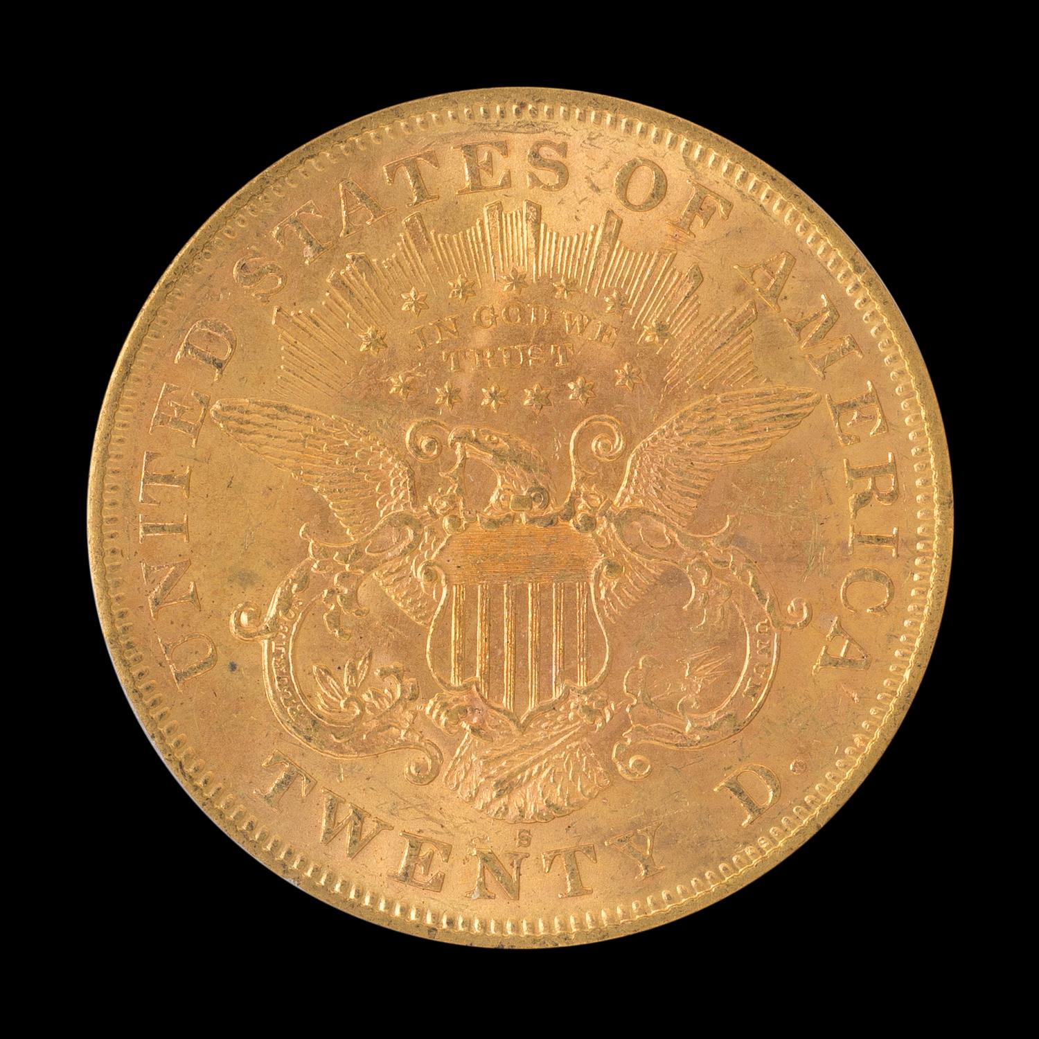 A United States 1876-S Liberty Head $20 Gold Coin