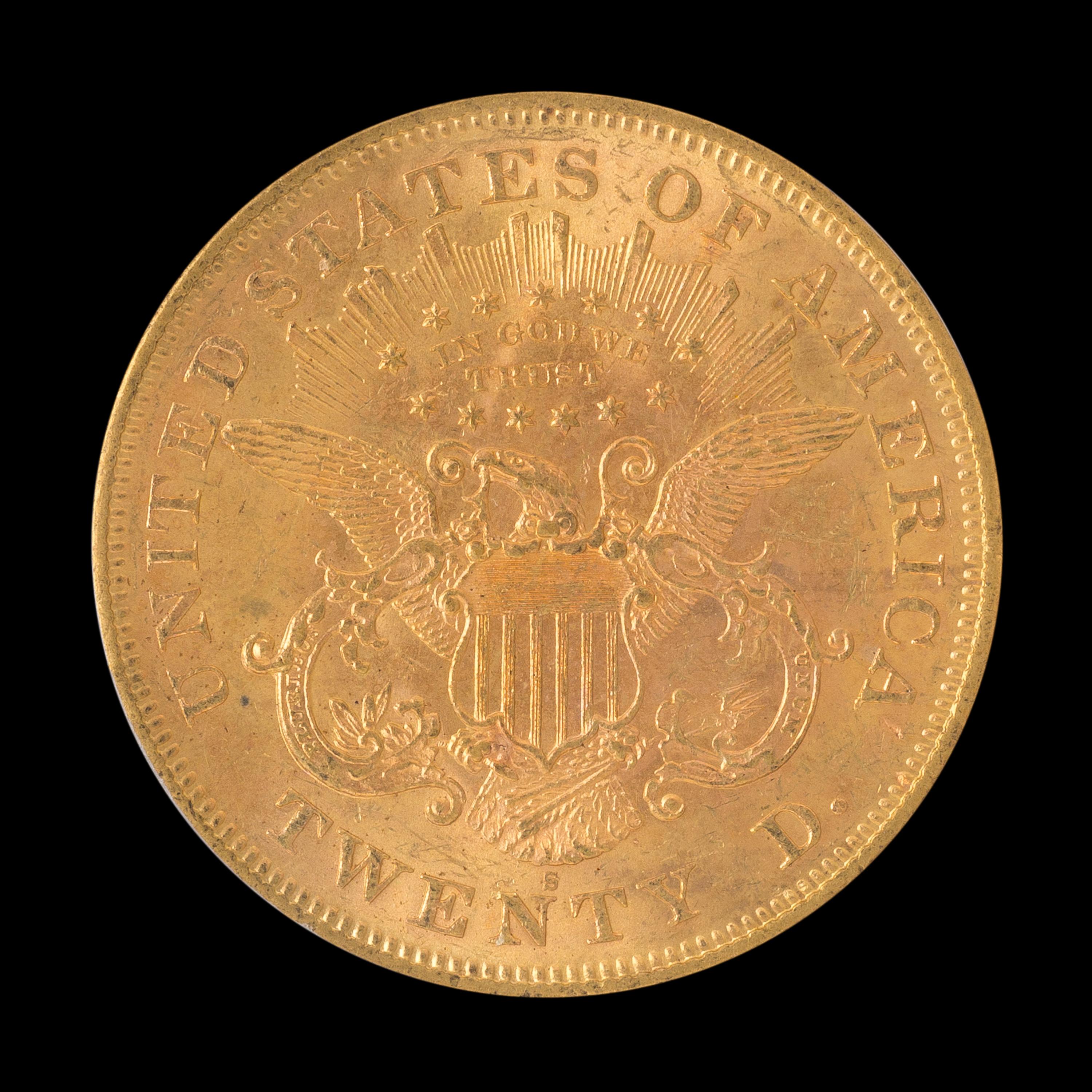 A United States 1876-S Liberty Head $20 Gold Coin