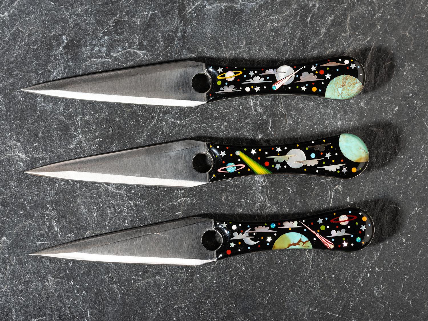 Navajo or Zuni Celestial Mosaic Inlay Throwing Knives