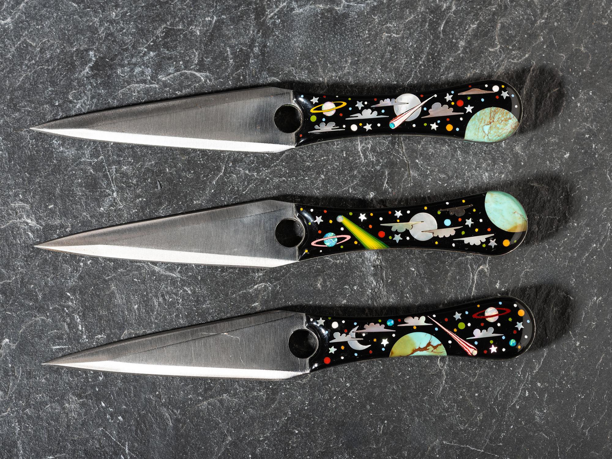 Navajo or Zuni Celestial Mosaic Inlay Throwing Knives