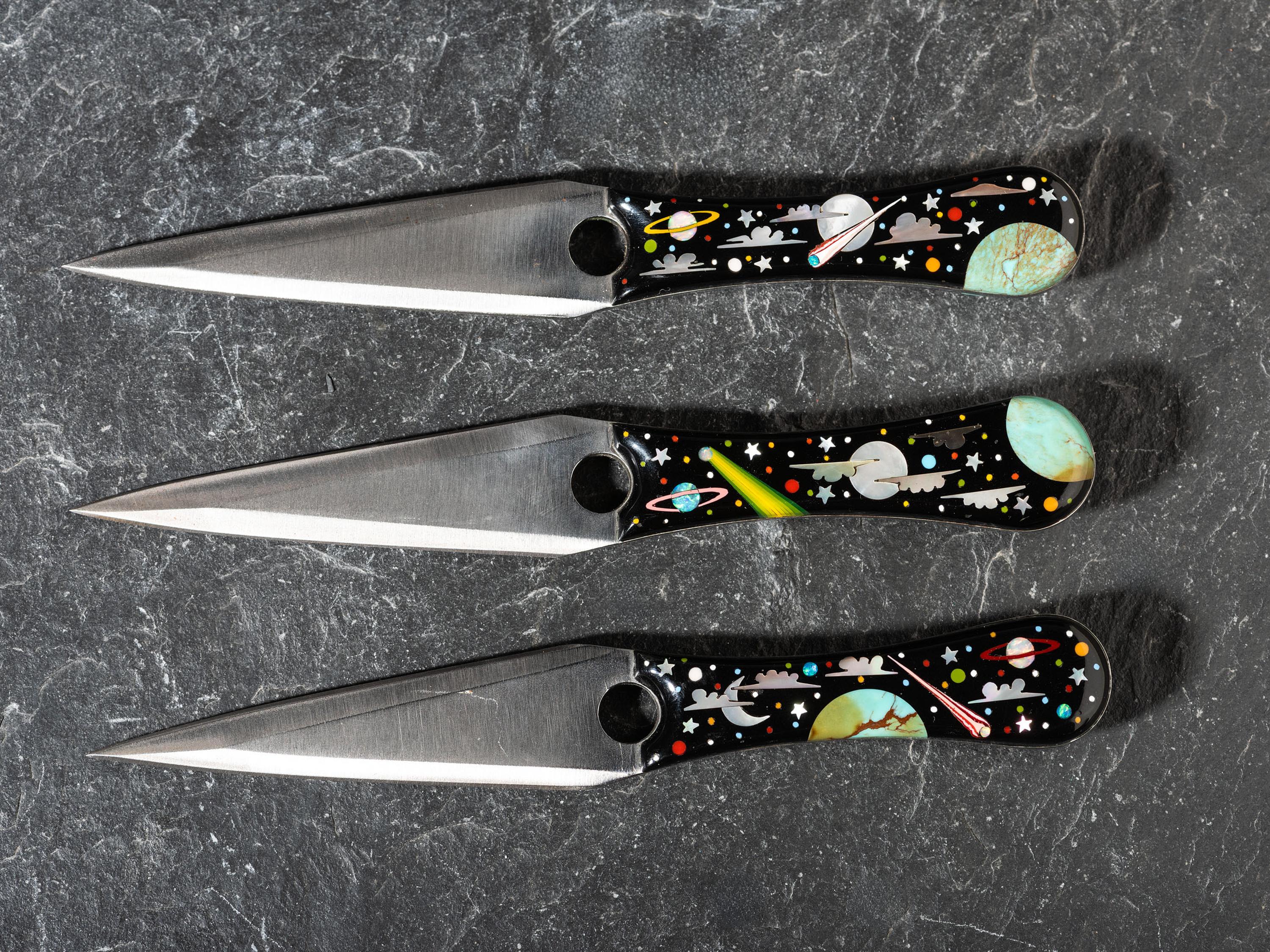 Navajo or Zuni Celestial Mosaic Inlay Throwing Knives
