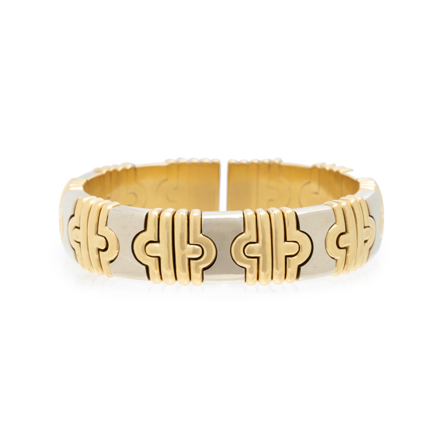 YELLOW GOLD AND STEEL CUFF BRACELET