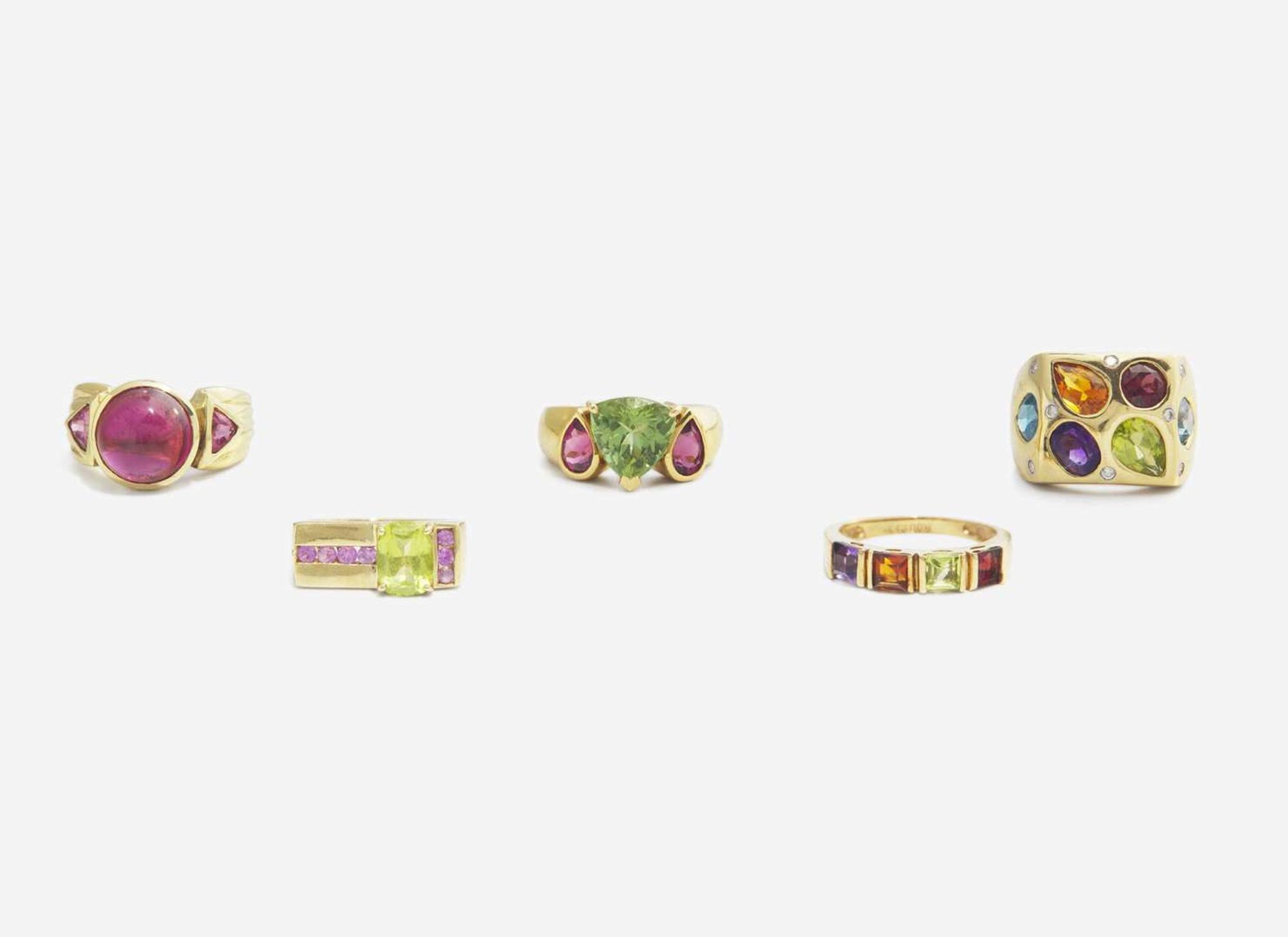 A Group of Yellow Gold and Gem-Set Rings