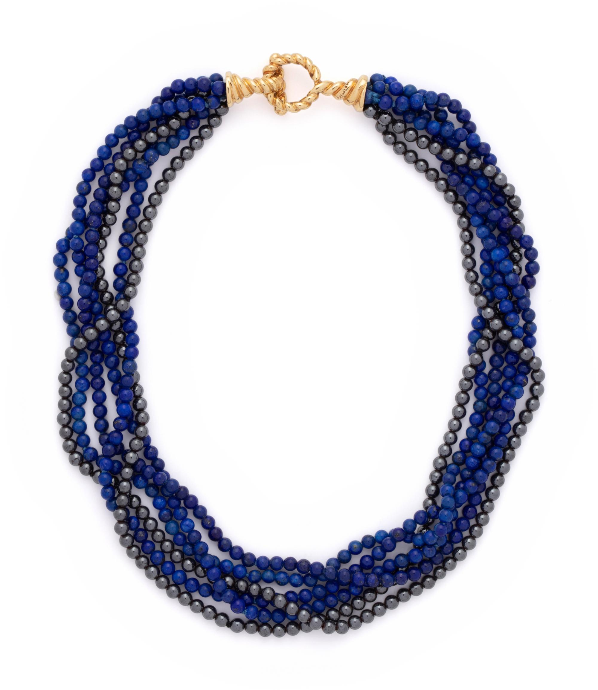 TIFFANY & CO., LAPIS LAZULI AND HEMATITE TORSADE NECKLACE