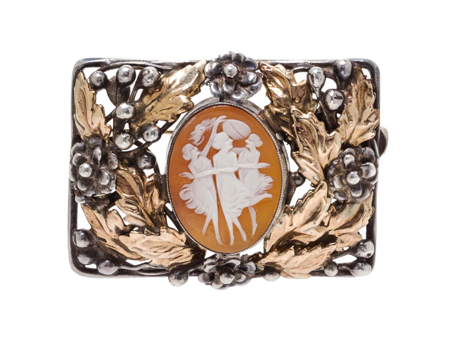 A Sterling Silver, Gold Filled and Cameo Brooch, Hobe, 9.50 dwts.