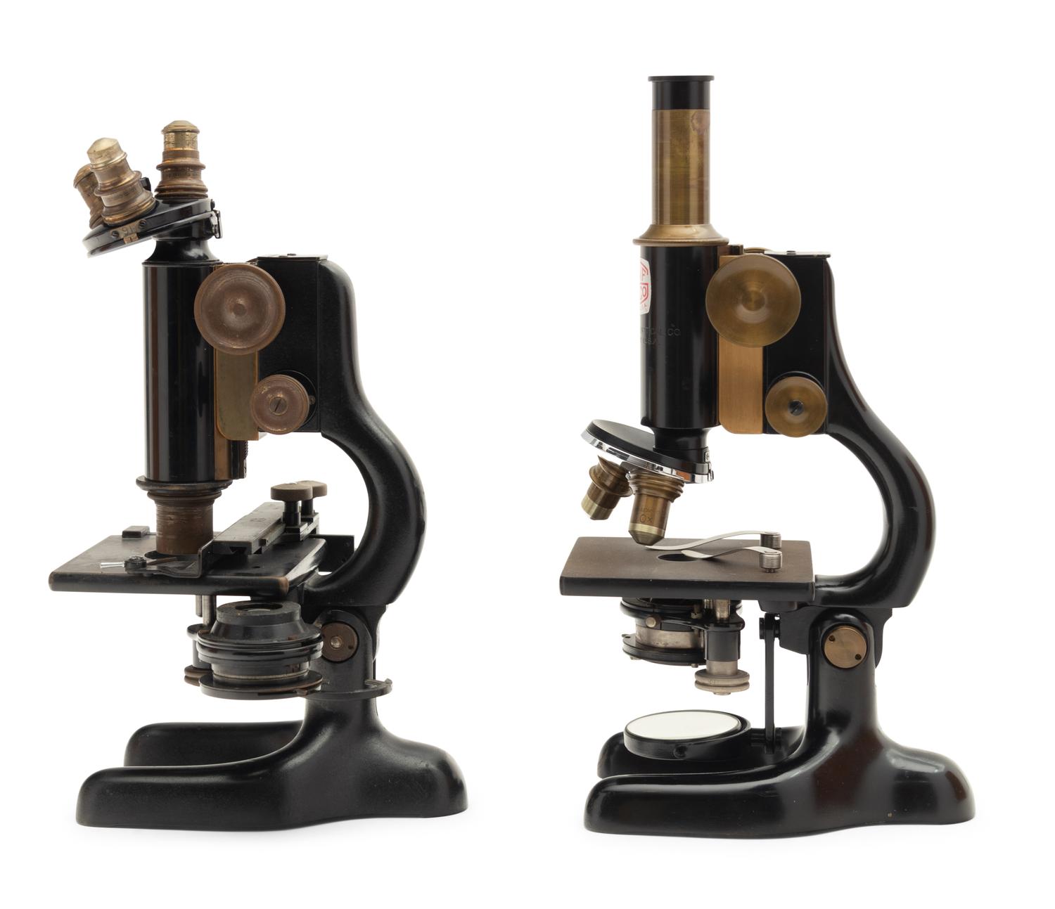 Two Bausch & Lomb Black Lacquered Microscopes