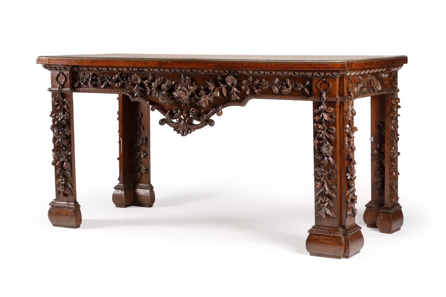 A Brass Mounted Mahogany Console Table Height 36 x width 67 1/2 x depth 34 inches. — POSSIBLY IRISH, 19TH CENTURY