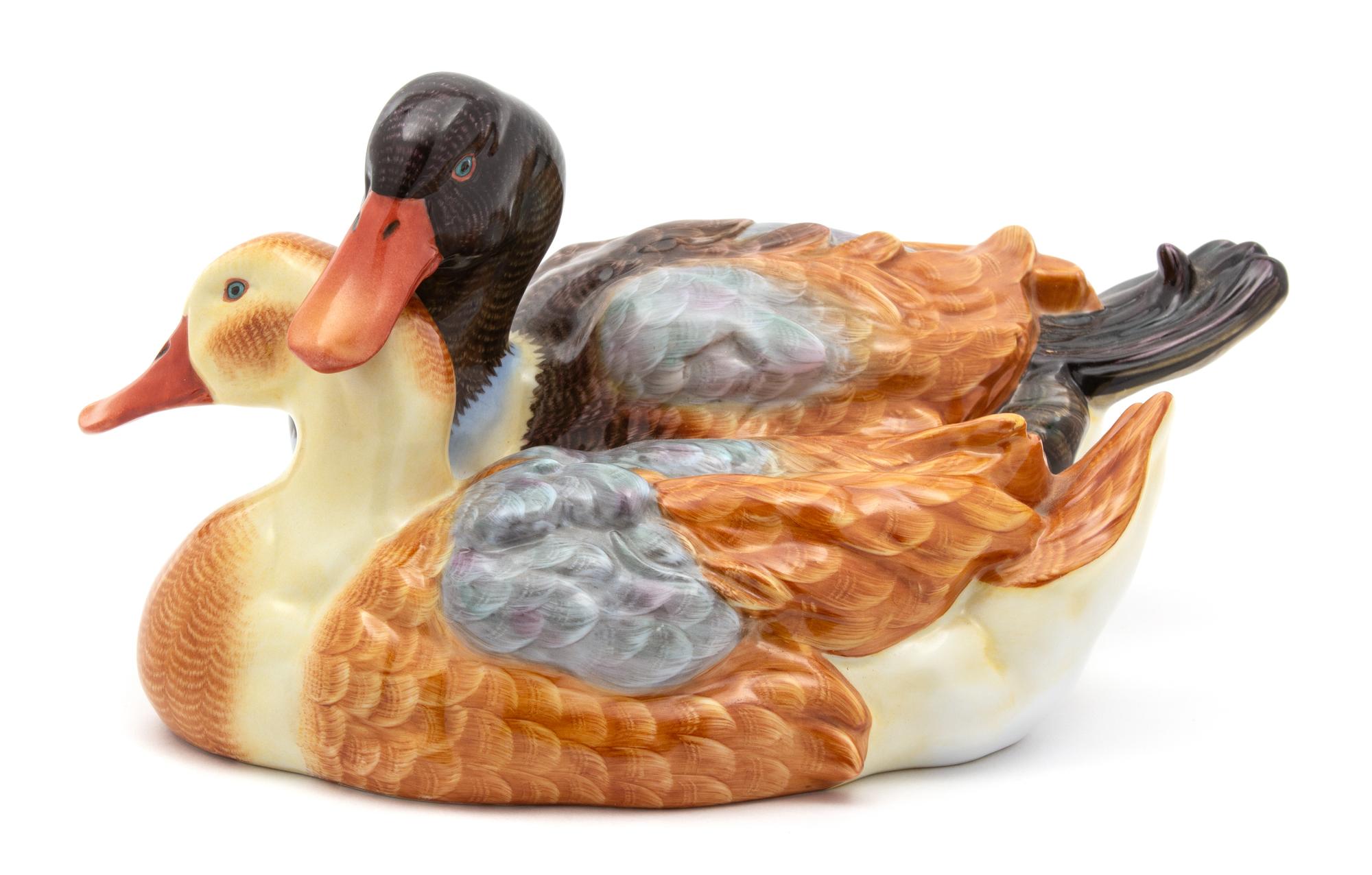 A Herend Porcelain Figure of a Pair of Ducks Height 6 x width 7 x length 11 1/2 inches. — 20TH CENTURY