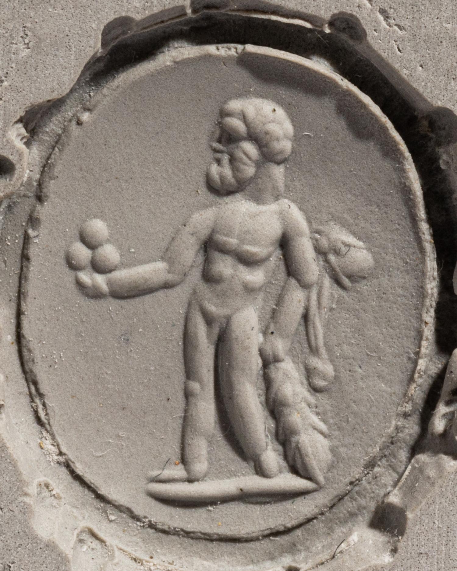 A Roman Red Jasper Ring Stone with the Demigod Hercules and the Apples of the Hesperides — Set in a gold ring