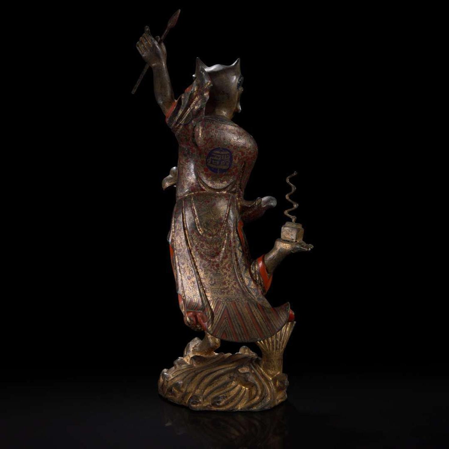 A large Chinese gilt and lacquered bronze figure of "Kui Xing" 铜鎏金魁星 19th century or earlier ???????