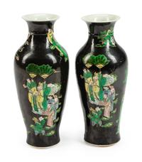 A Pair of Chinese Famille Noir Porcelain Vases