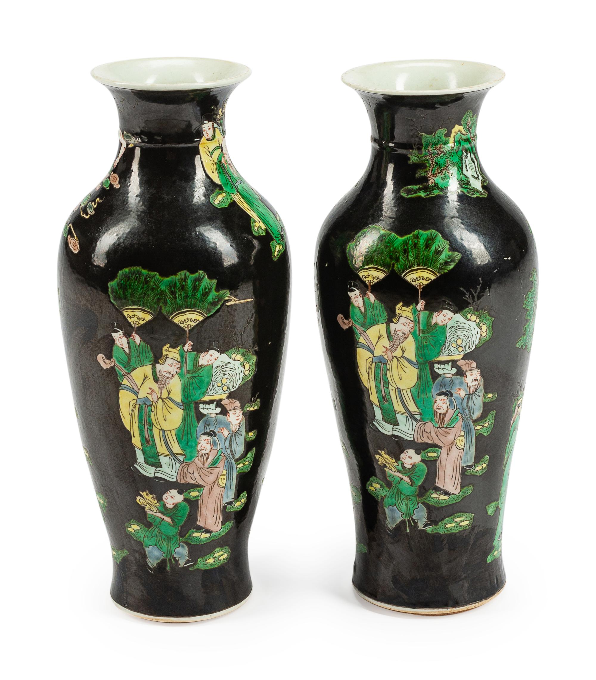 A Pair of Chinese Famille Noir Porcelain Vases