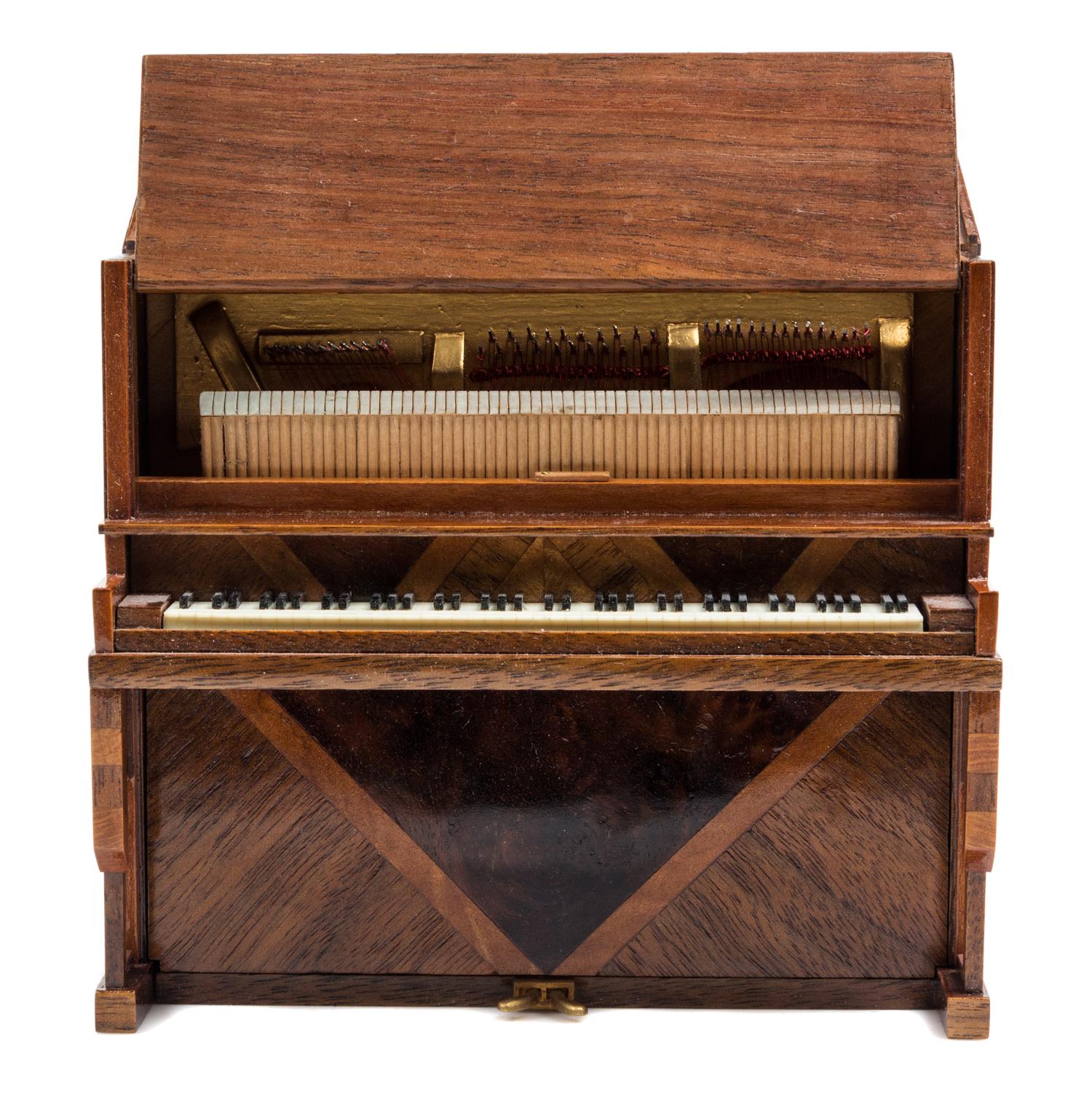 A Parquetry Upright Piano Height 4 3/8 x width 5 1/4 x depth 2 3/8 inches. — John Masterman