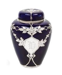 A Lenox Silver Overlay Porcelain Jar Height 5 inches.