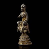 A small gilt bronze figure of a seated Buddha 铜鎏金佛造像一尊 Possibly Tang dynasty ??