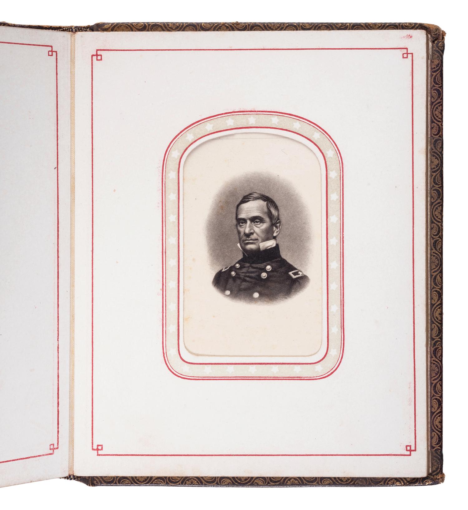 Patriotic album containing 24 engraved CDVs of Union generals. New York: Leavitt & Allen, 1862.