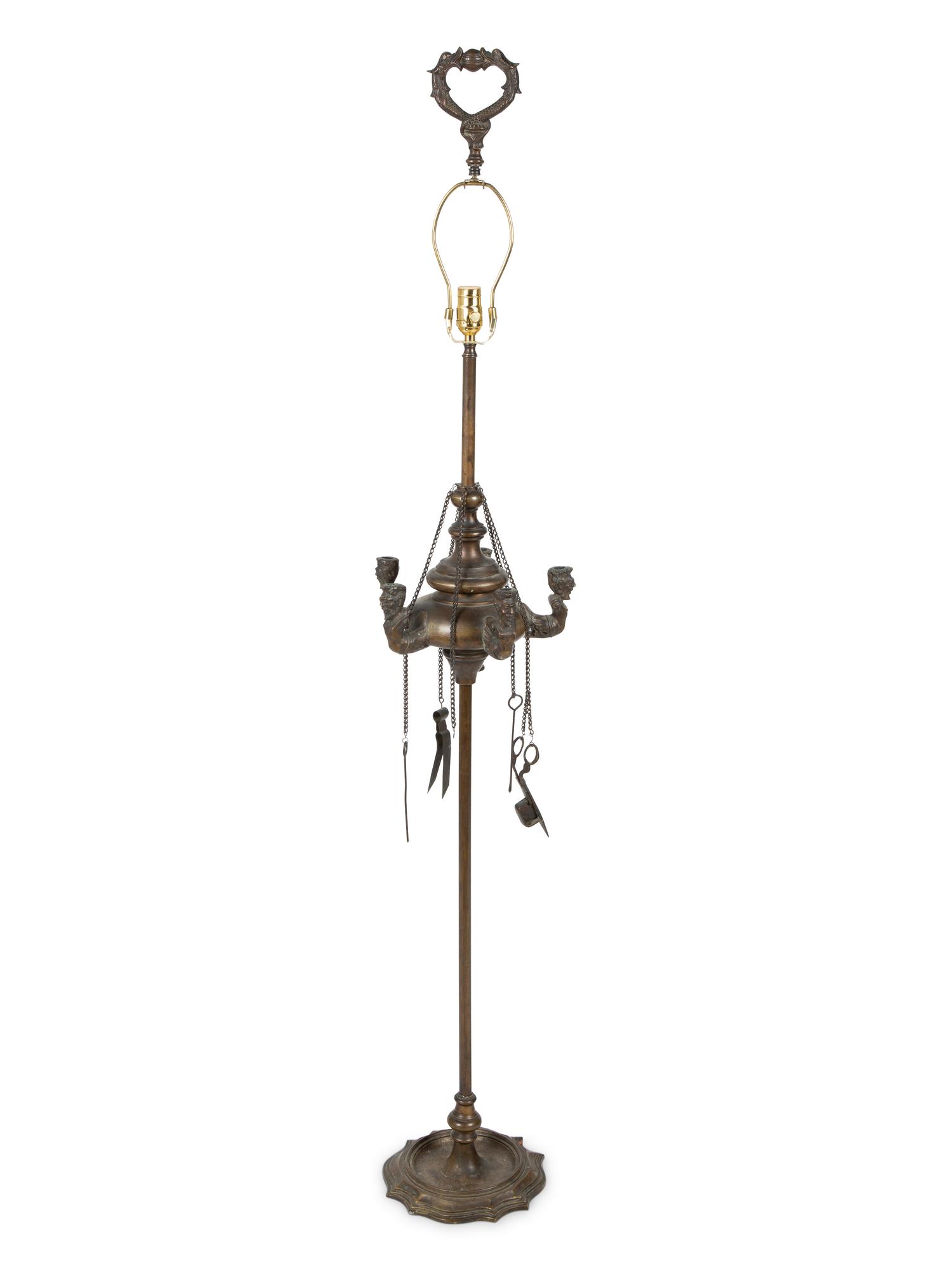 A Grand Tour Style Bronze Oil Lamp — 19TH CENTURY