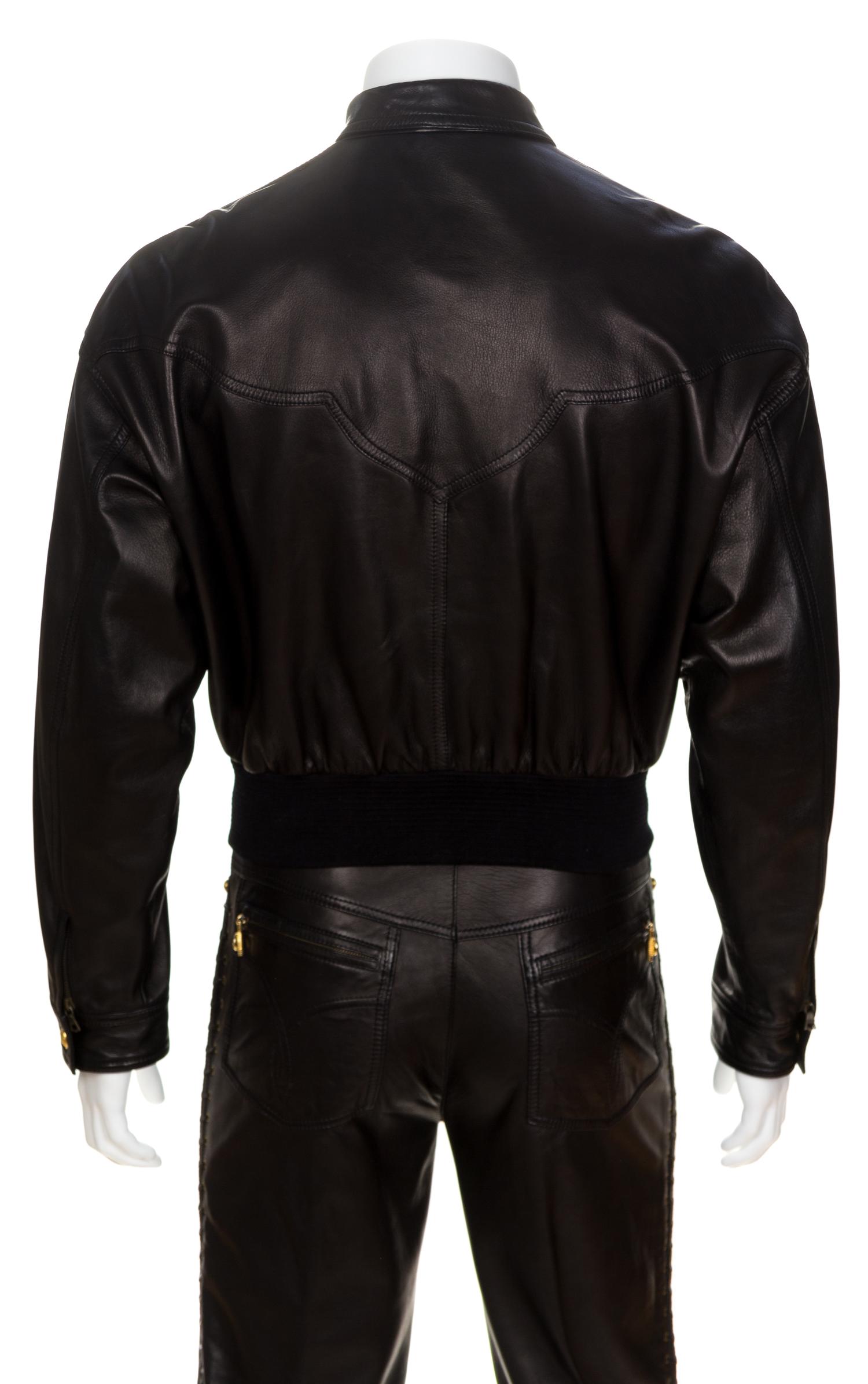 A Gianni Versace Black Leather Men's Jacket, No size.