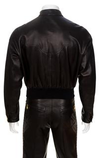 A Gianni Versace Black Leather Men's Jacket, No size.