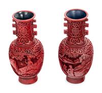 Four Chinese Carved Red Lacquer Articles
