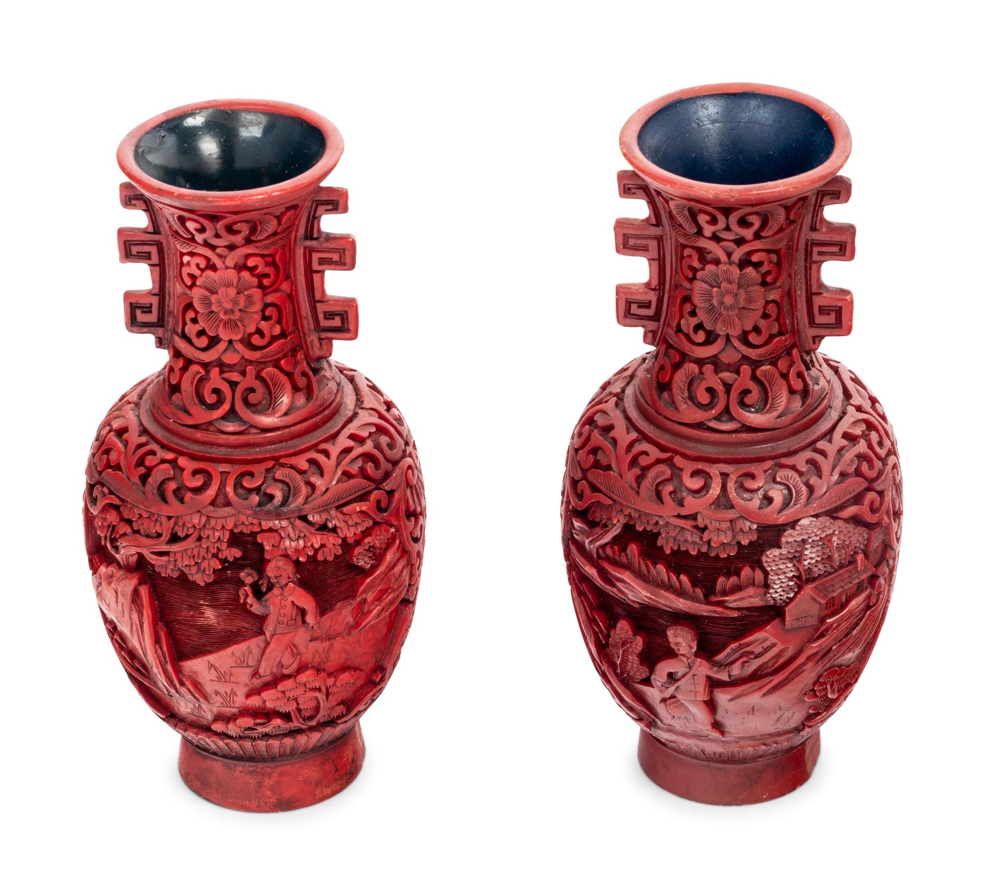 Four Chinese Carved Red Lacquer Articles