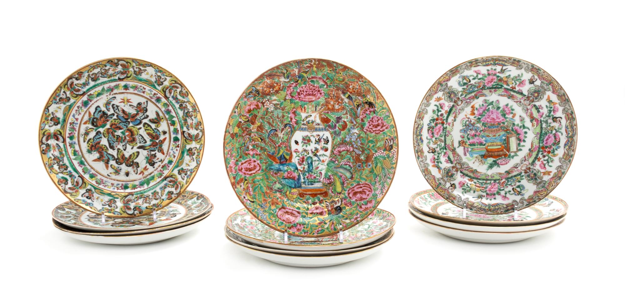 A Group of Twelve Chinese Export Rose Canton Porcelain Plates Diameter of each 8 3/8 inches. — 19TH CENTURY