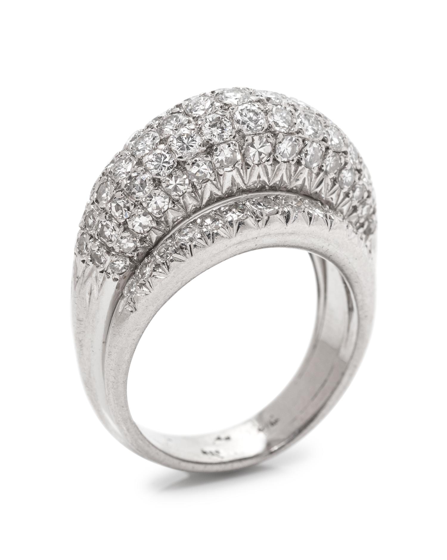 A Platinum and Diamond Bombe Ring,