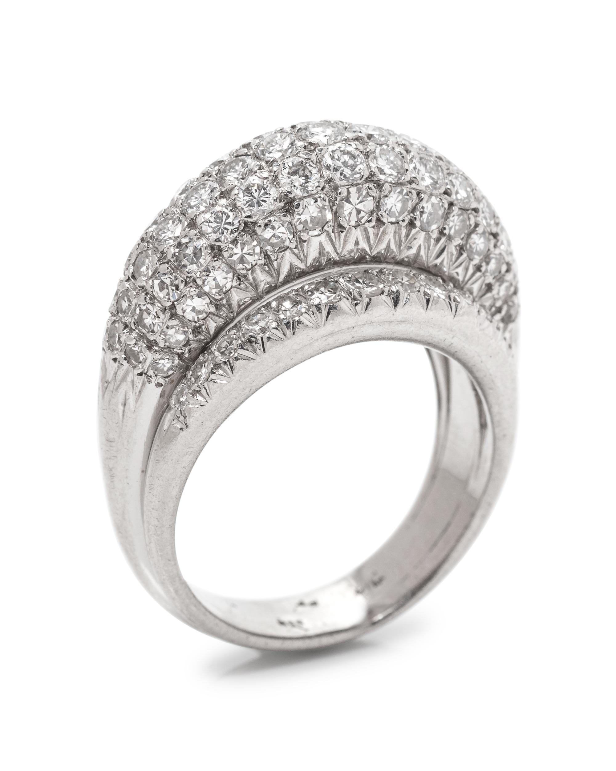 A Platinum and Diamond Bombe Ring,