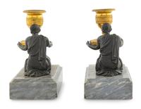 A Pair of Directoire Bronze and Marble Figural Candlesticks