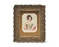 English School 19th Century, A Portrait Miniature of a Young Woman With Pink Shawl